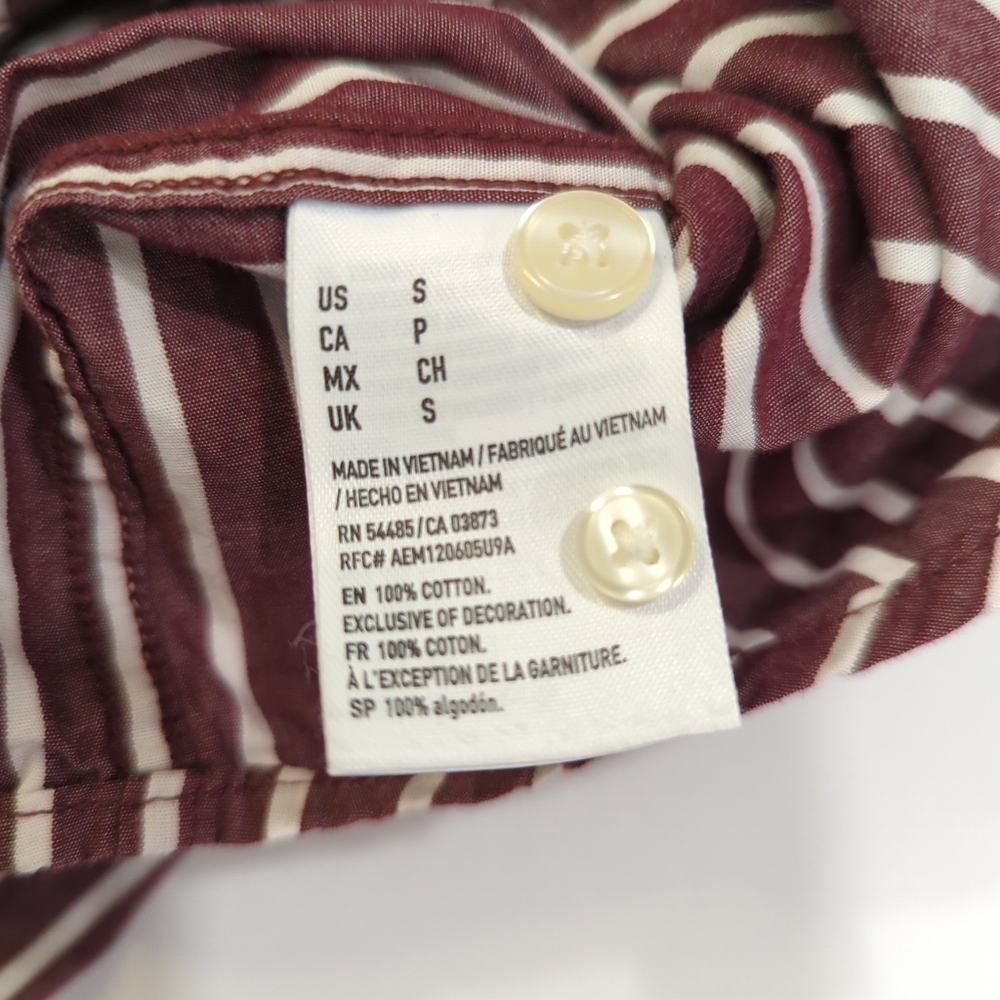 American Eagle Burgundy & White Striped Button Down Shirt - Mens Size Small - Picture 7 of 11